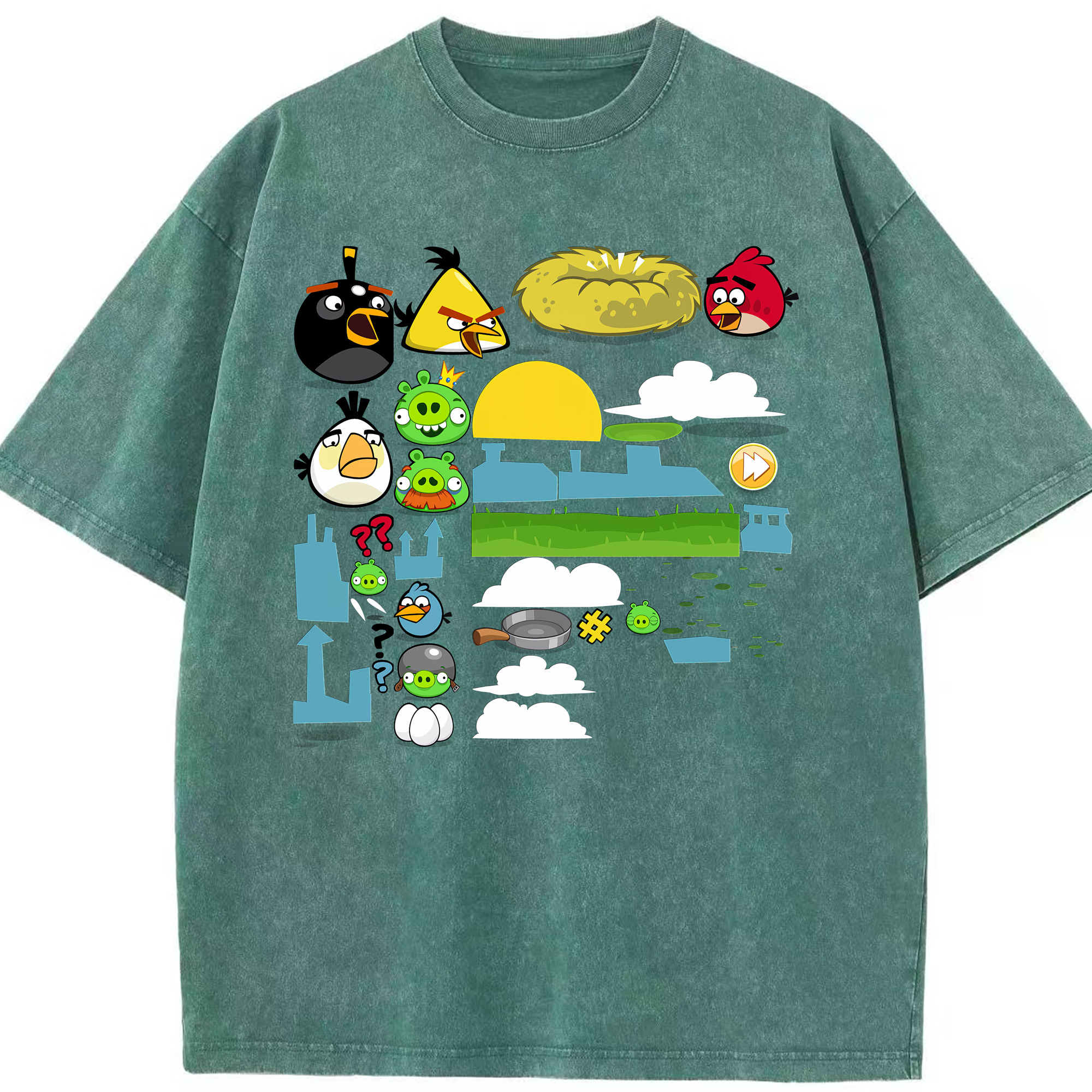 （画像用） Angry Birds アングリーバード 綿100% ヴィンテージ風 半袖Tシャツ（フロントプリント）